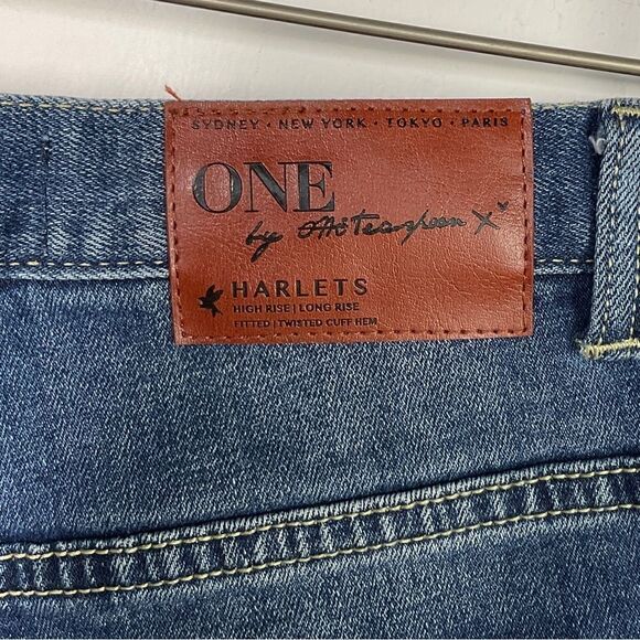 One x One Teaspoon Blue Harlets Cuffed High Rise Denim Jean Shorts 25 - Picture 4 of 7